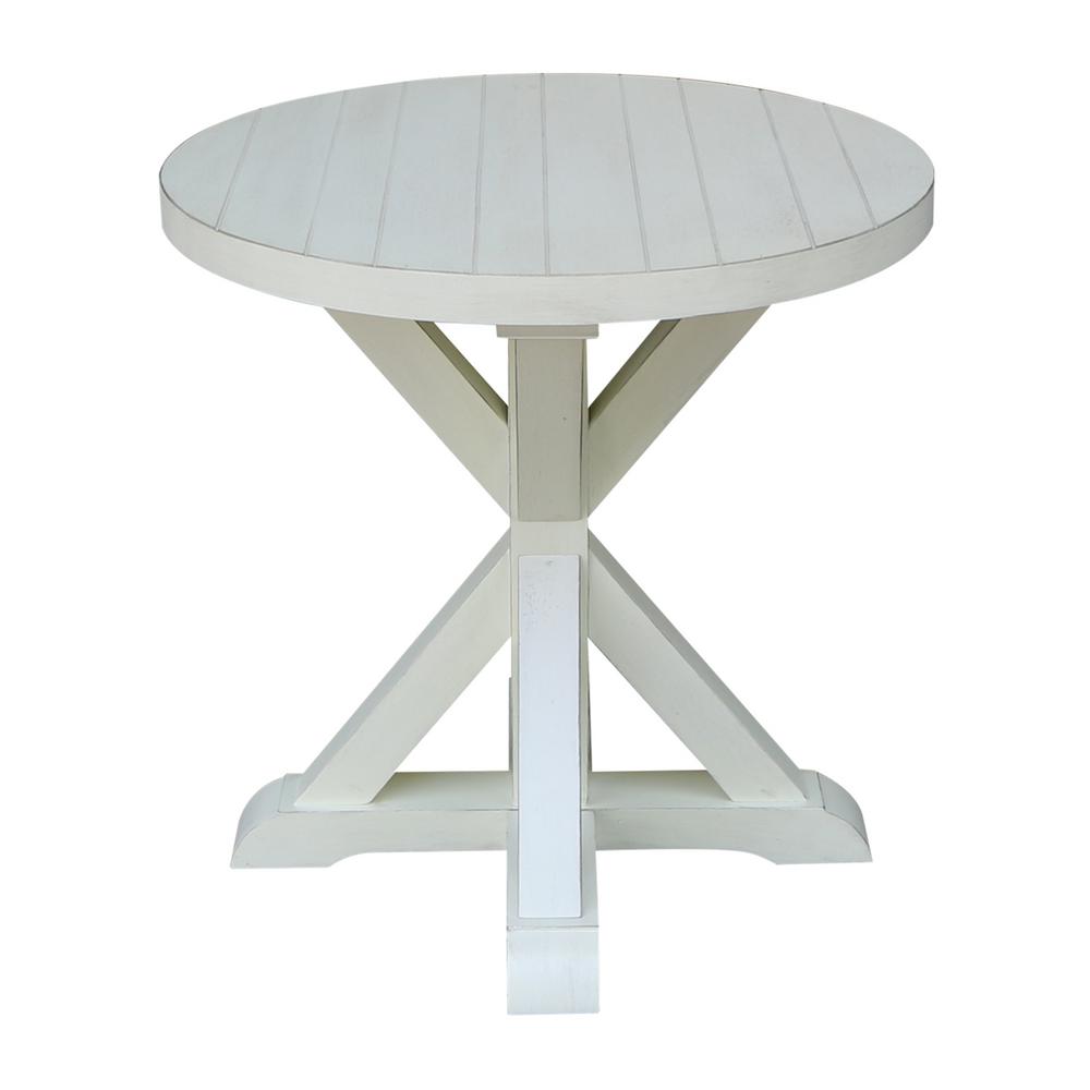 Modern Farmhouse Distressed White Round End Table