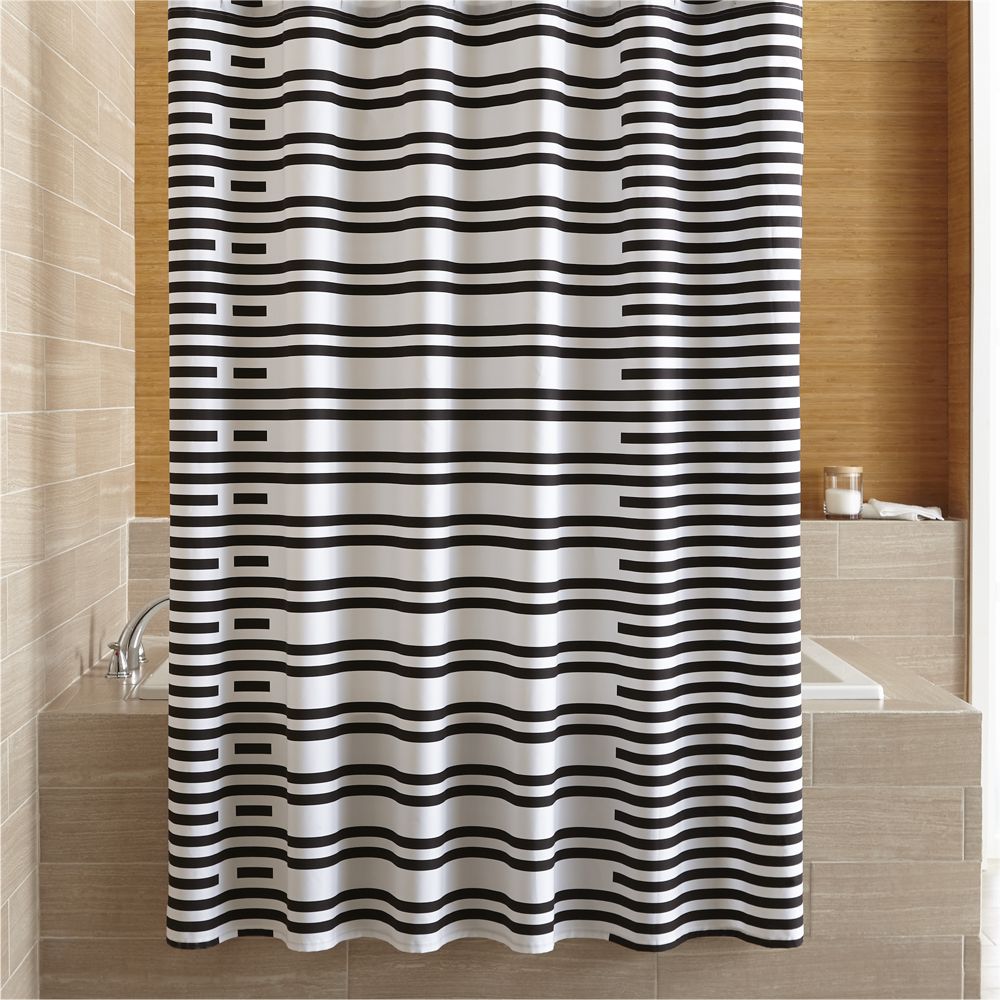 Rhesi Black And White Stripe Shower Curtain Crate Barrel Havenly Rhesi Black And White Stripe Shower, Crate And Barrel Shower Curtains White