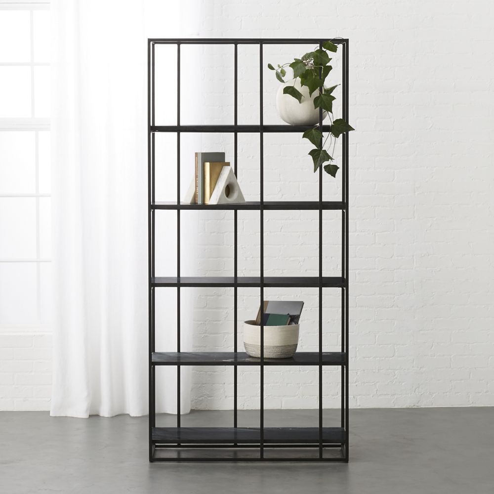 Caged Black Marble Bookcase CB2 Havenly