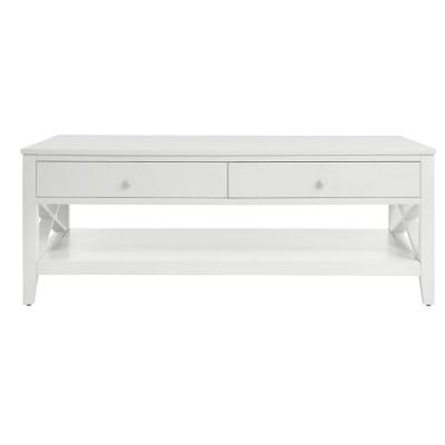 Stylewell Oakley Rectangular White Wood 2 Drawer Coffee Table With X Side Detail 47 27 In W X 17 72 In H Home Depot