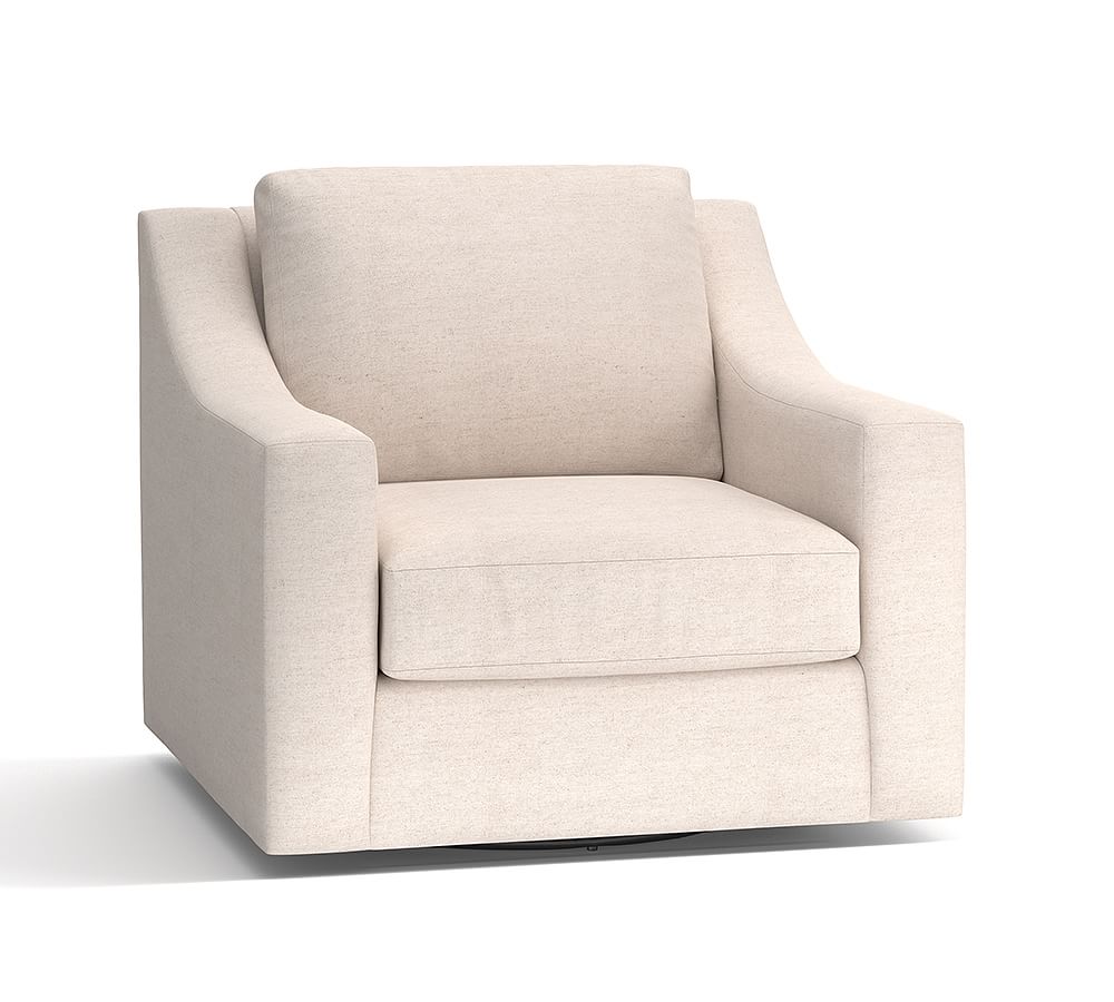York Slope Arm Upholstered Swivel Armchair, Down Blend Wrapped Cushions ...