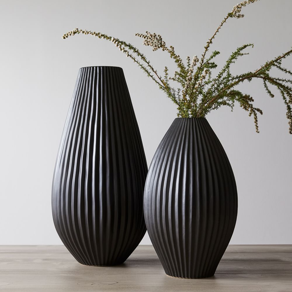 West Elm - Sanibel Textured Ceramic Vases Black Collection