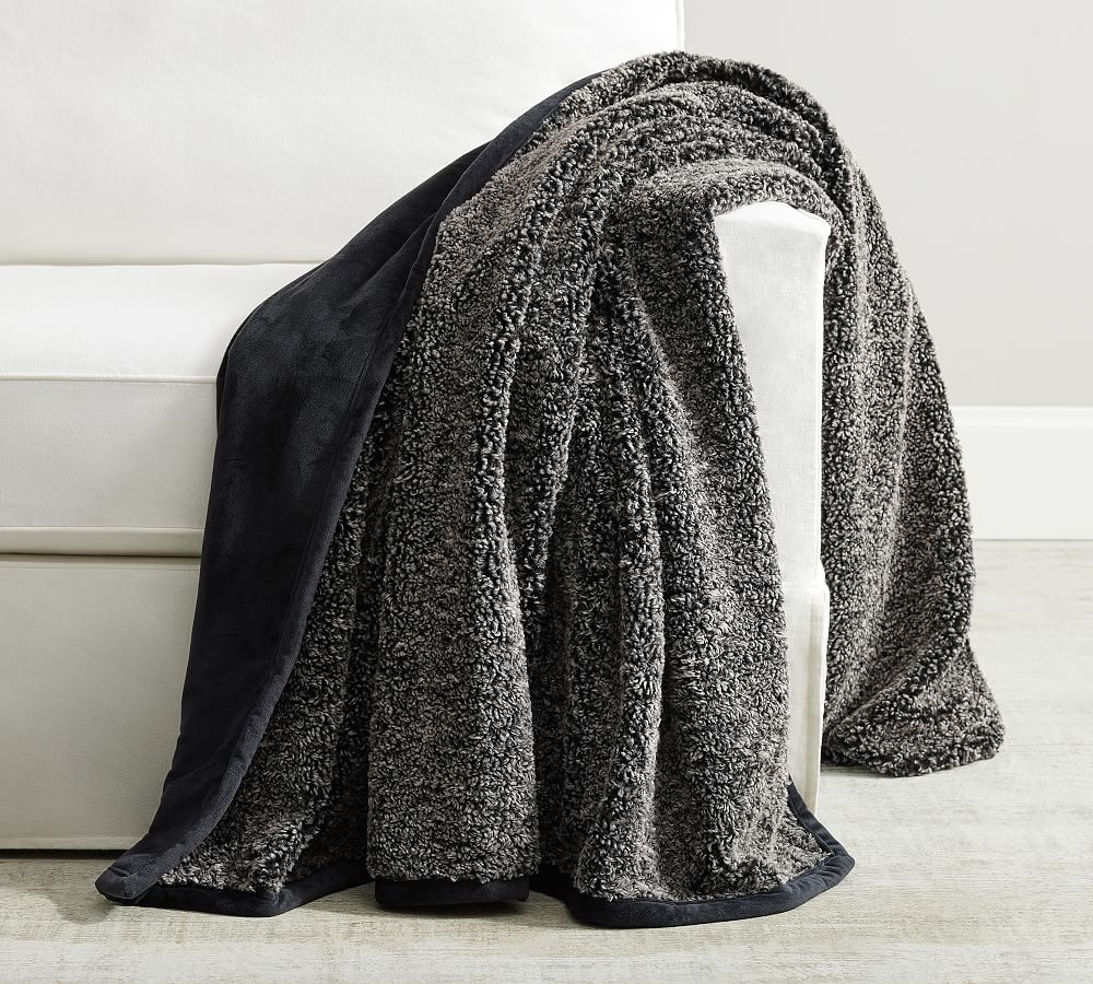 Cozy Teddy Faux Fur Throw, 60 x 80", Heathered Charcoal - Pottery Barn  Havenly