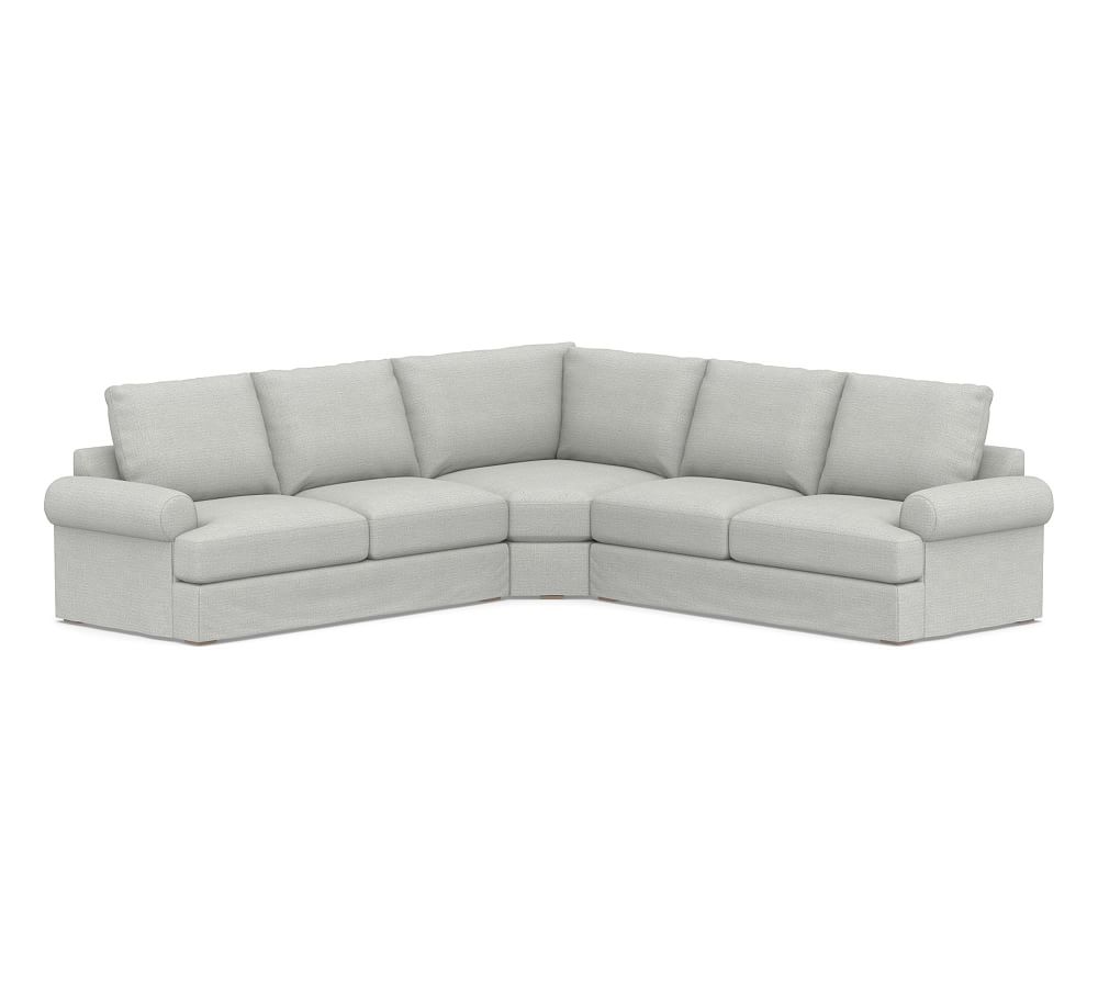 Canyon Roll Arm Slipcovered 3Piece LShaped Wedge Sectional, Down