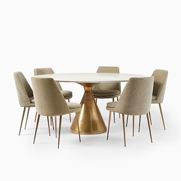 Silhouette Pedestal Round Dining Table, Round Pedestal Dining Table Set For 6