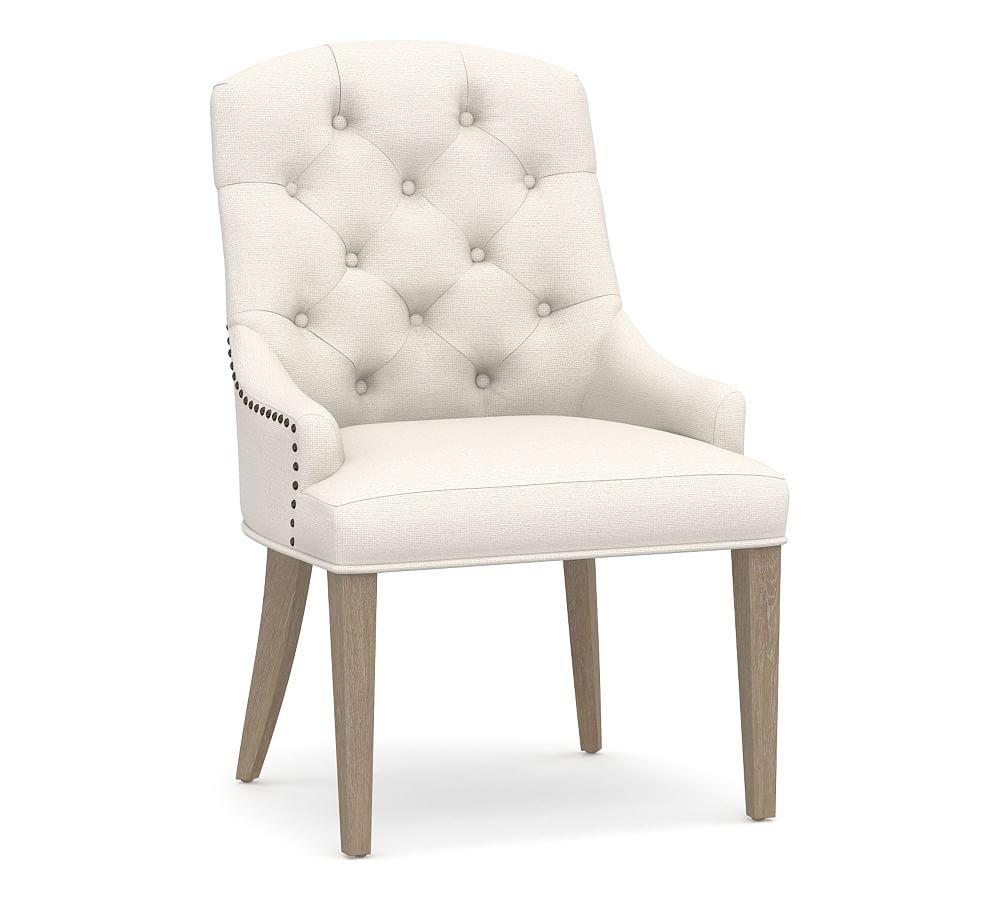 Lorraine Upholstered Tufted Chair with Heritage Oak Frame, Performance ...