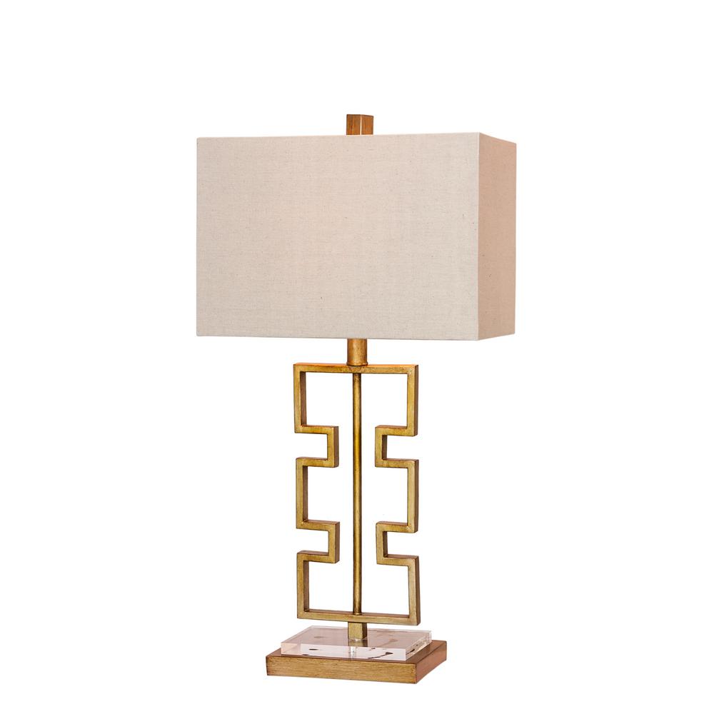 m. r. Lamp & Shade 28 in. Stacked Modern Cut-Out Antique Gold Metal and ...