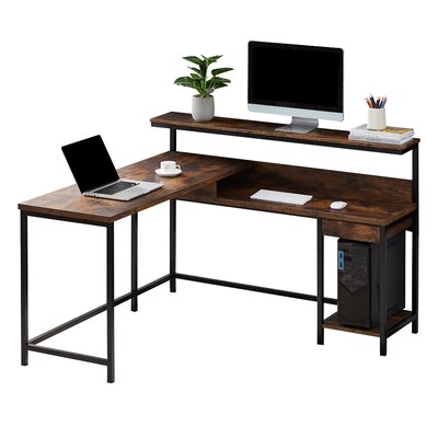 Mcbrayer L-Shaped Computer Desk With Monitor Shelf And CPU Stand ...