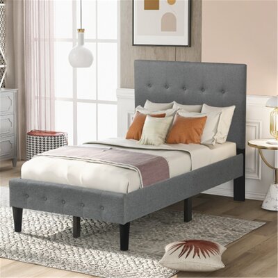 Upholstered Platform Bed With Wooden Slat Support And Tufted Headboard ...