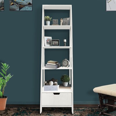 Ajani 4 Shelf Wooden Ladder Bookcase, Farmhouse Style Ladder Bookcases