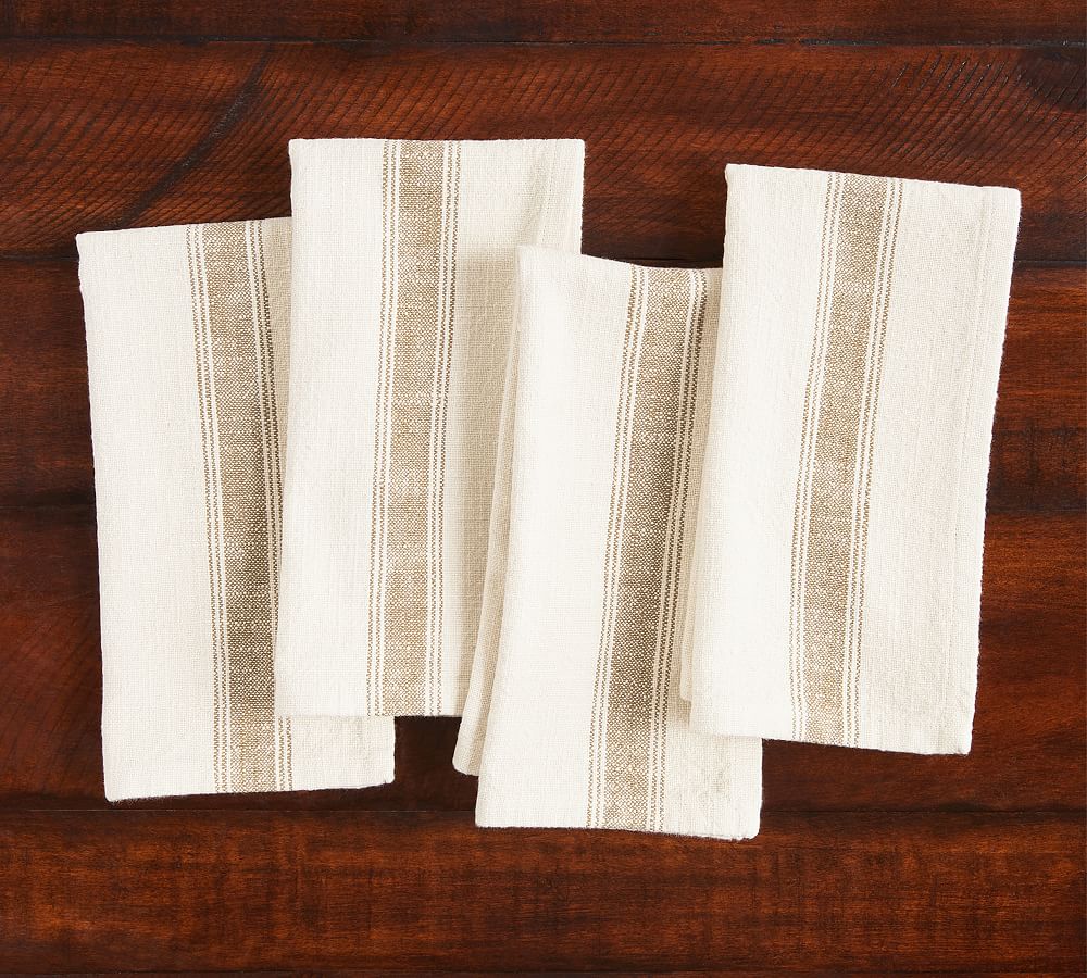 French Striped Organic Cotton Napkins - Set of 4