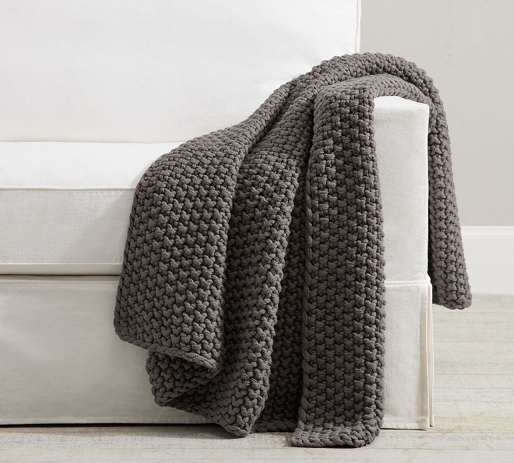 Bayside Seed Stitch Throw, Charcoal - Pottery Barn | Havenly