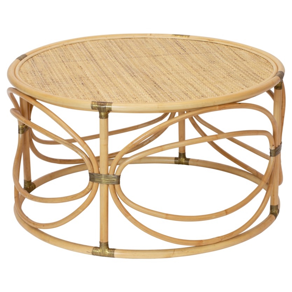 Maricel Coastal Beach Natural Brown Rattan Round Coffee Table Kathy Kuo Home