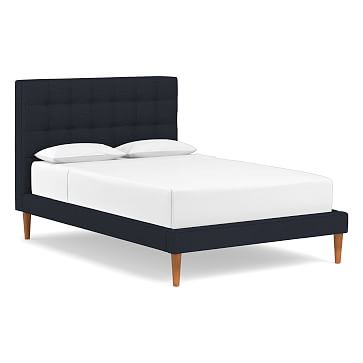 Grid Tufted Bed, Queen, Yarn Dyed Linen Weave, Indigo Walnut - West Elm