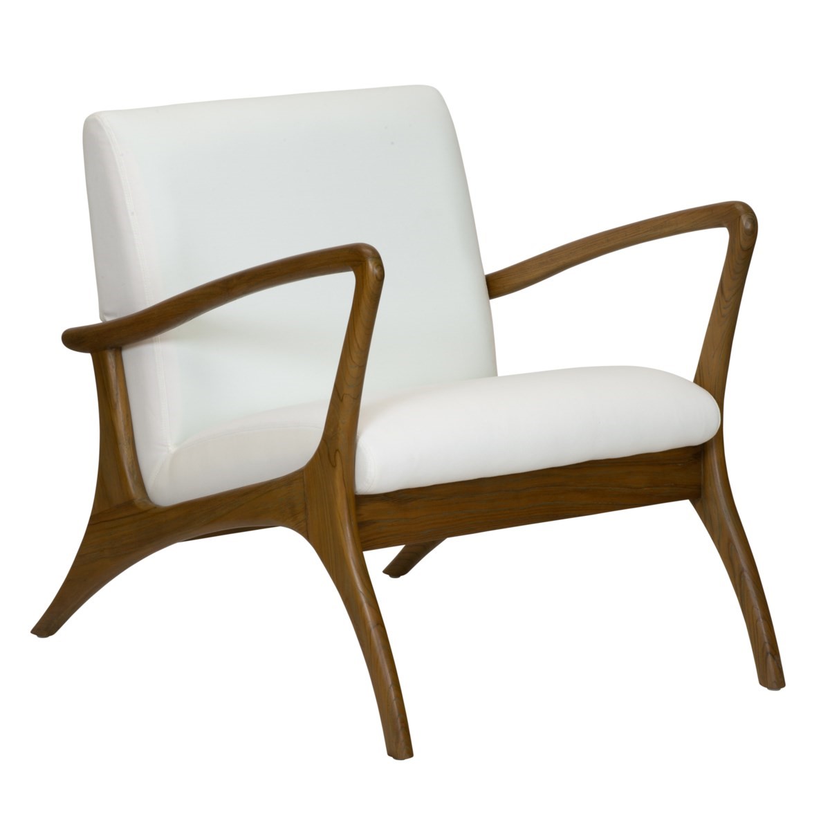 Bella Mid Century Modern White Upholstered Teak Wood Outdoor Lounge Chair Kathy Kuo Home Havenly