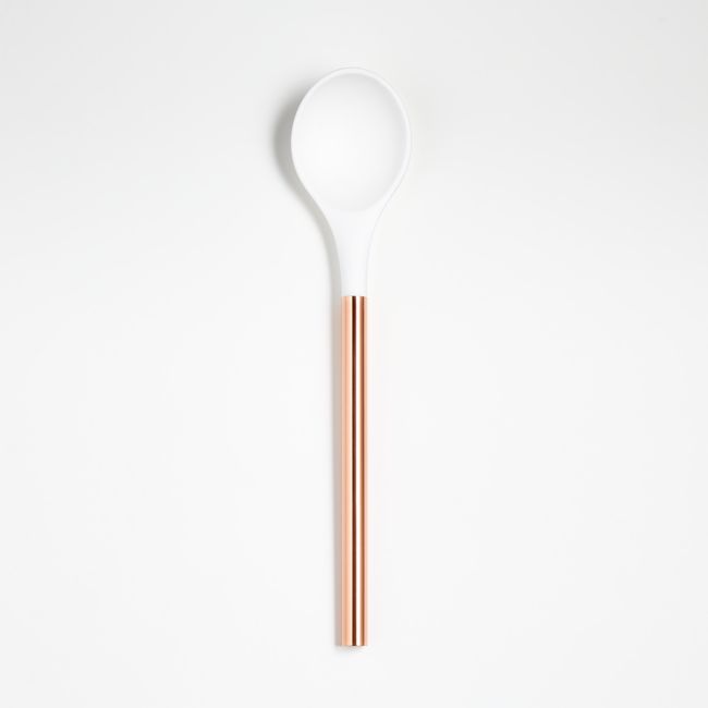 Crate&Barrel Ada White Silicone Slotted Spoon with Copper Handle