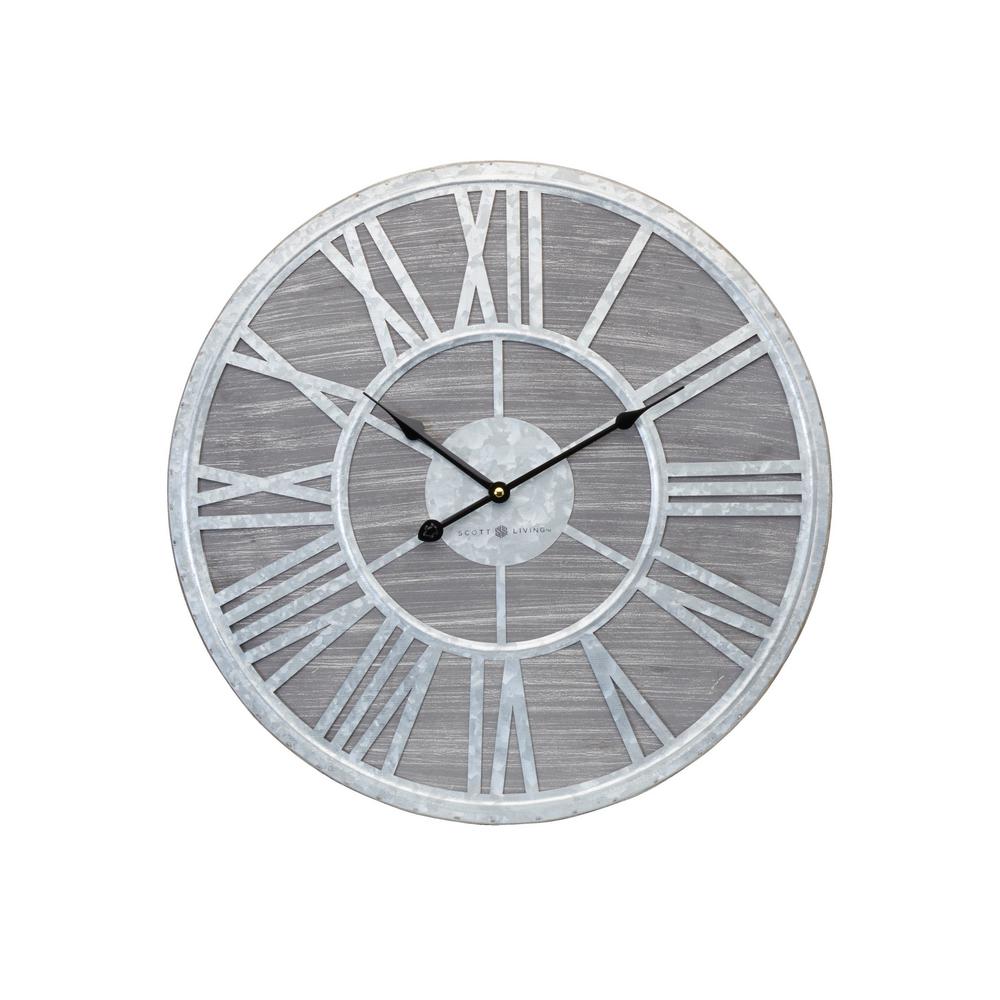 Scott Living Gray Galvanized Metal Wall Clock Home Depot Havenly