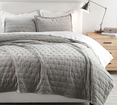 Velvet Tufted Quilt, King/Cal King, Light Gray - Pottery Barn | Havenly