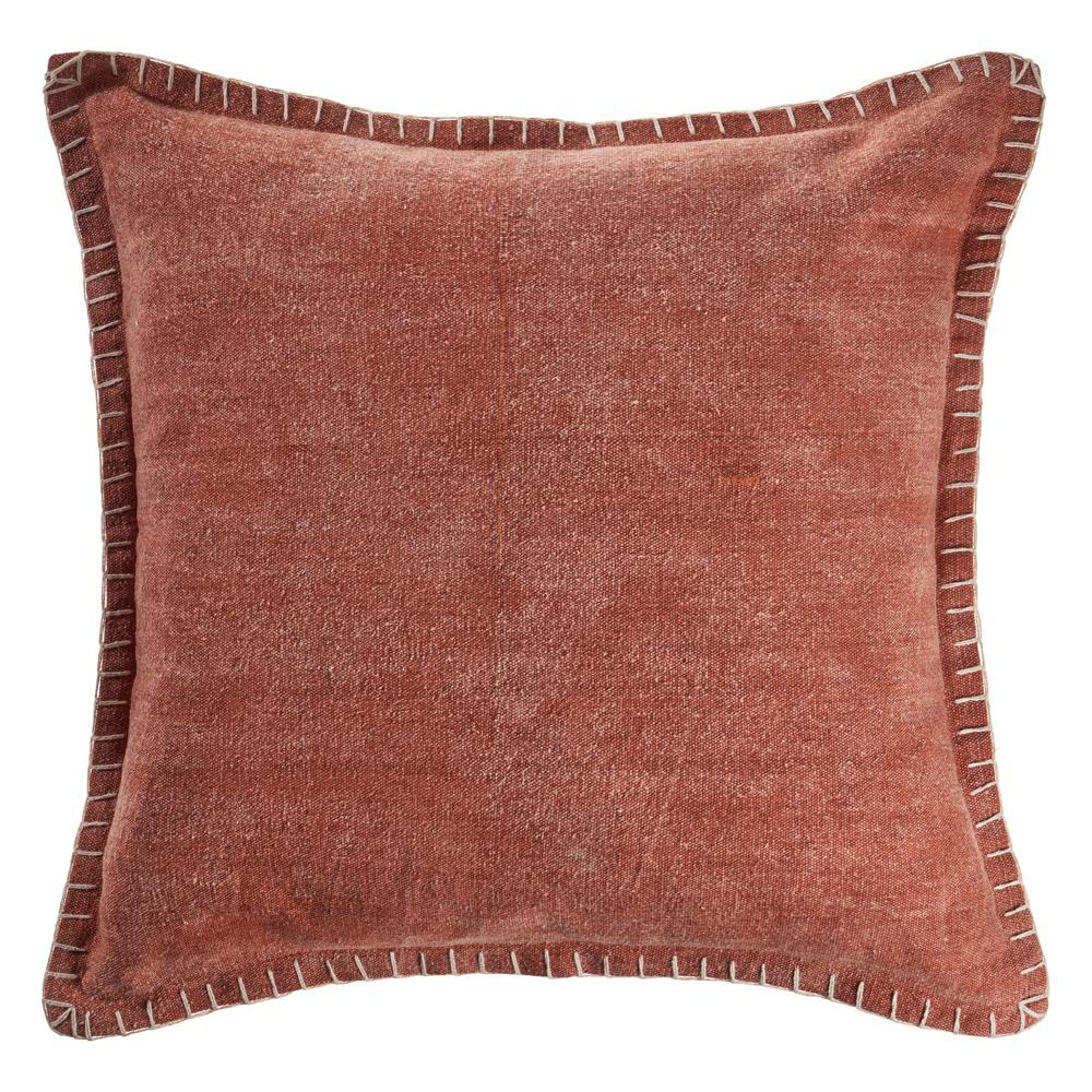 LR Home Aegean Clay Solid Color Embroidered Border Cozy Poly-fill 24 in. x  24 in. Throw Pillow