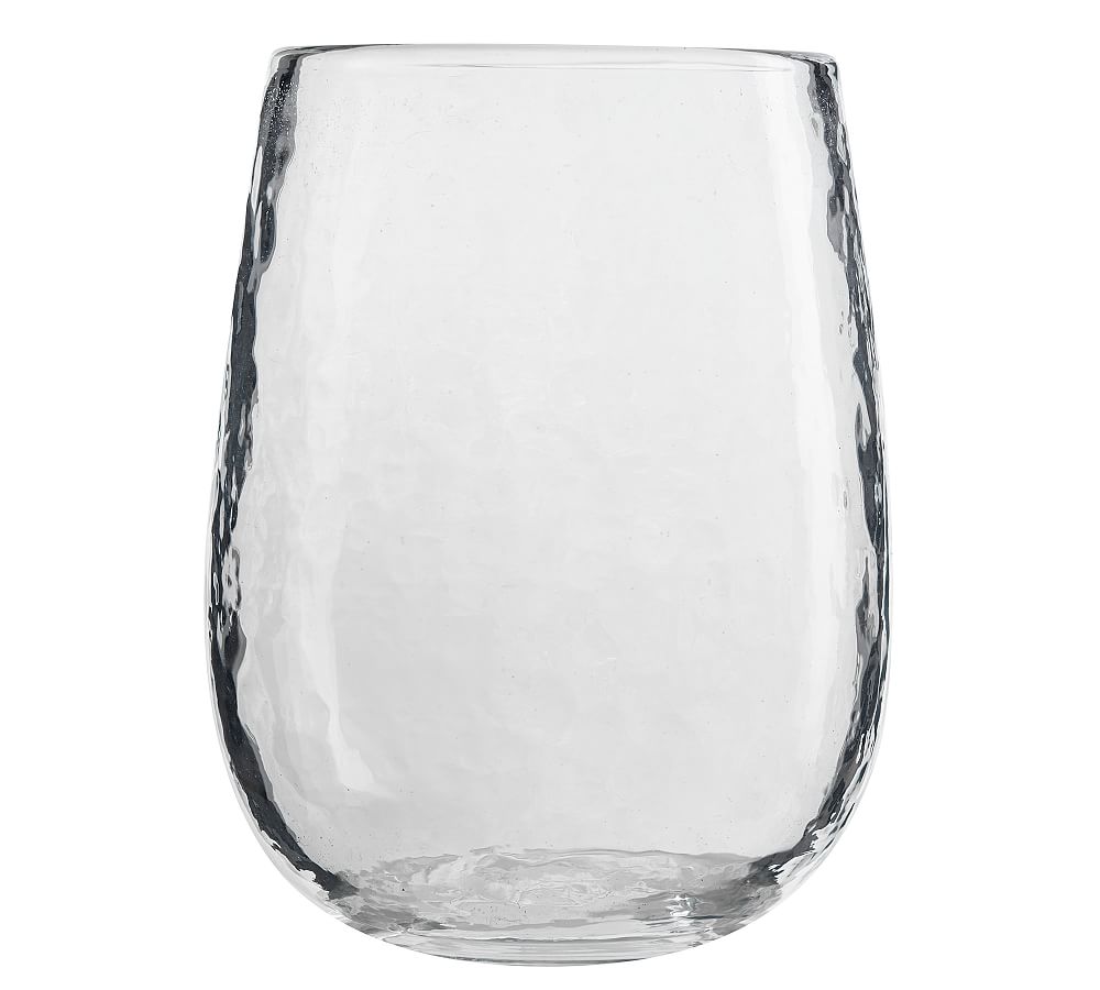 Modern Stemless Wine Glasses with Clear Frosted Hammered Pattern