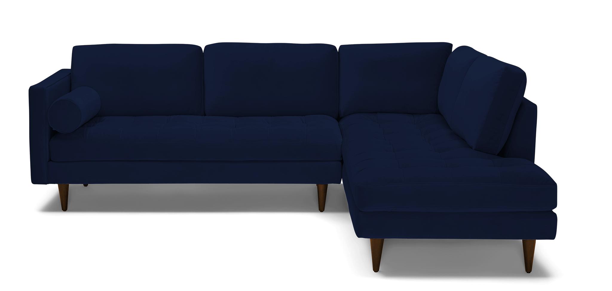 Blue Briar Mid Century Modern Sectional With Bumper Royale Cobalt