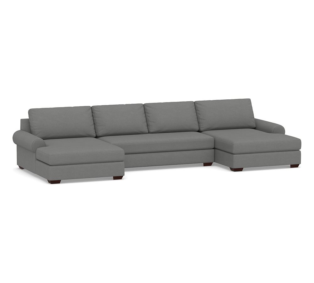 Big Sur Roll Arm Upholstered U-Double Chaise Sofa Sectional with Bench ...