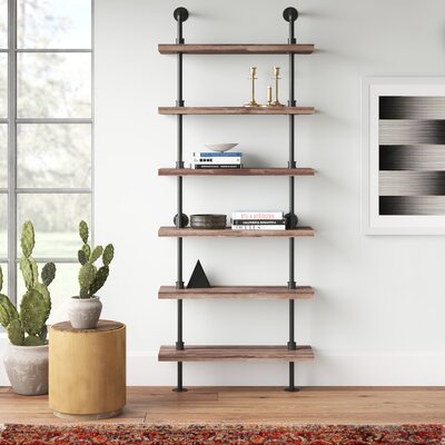 Carl iron pipe wall deals mount ladder bookcase