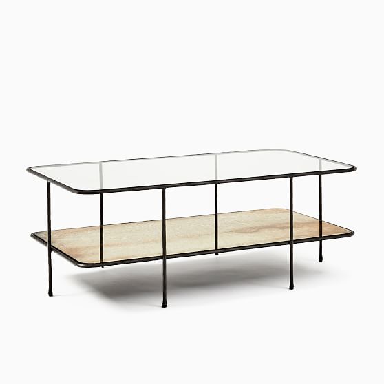 Marley Collection Rectangle Coffee Table, Glass & Antique Bronze