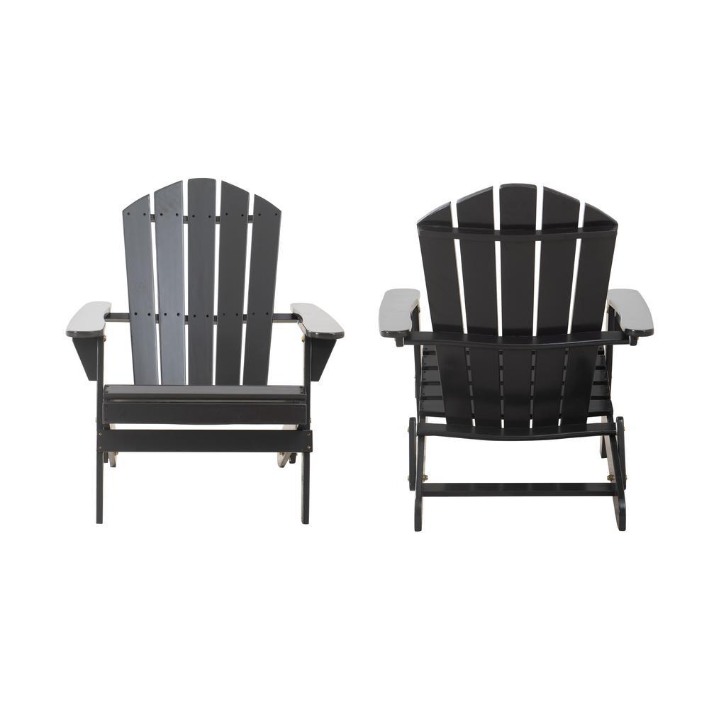 Hampton Bay Classic Black Folding Wooden Adirondack Chair (2Pack