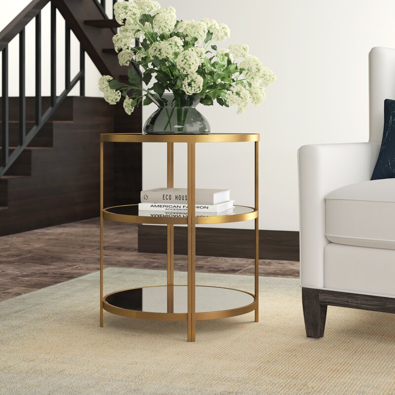 Worlds Away 3 Tier End Table with Strorage Table Base Color: Bronzed ...