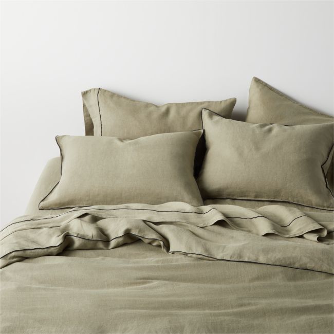 Hemp Merrow Stitch Garden Green King Duvet Cover - Crate and Barrel ...