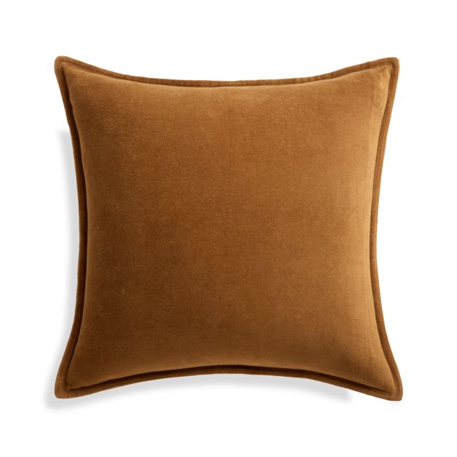 Brenner Velvet Cognac Pillow Cover 20" Crate and Barrel