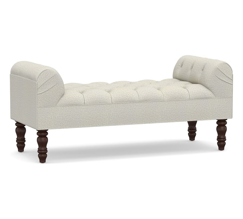 Lorraine Upholstered Tufted Bench, Performance Heathered Basketweave ...