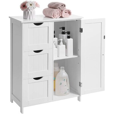 Bathroom Storage Cabinet, White Floor Cabinet With 3 Large Drawers And ...