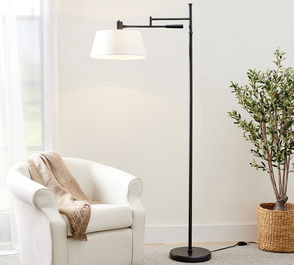 Dahlia Metal Articulating Sectional Floor Lamp with Linen Shade, Bronze