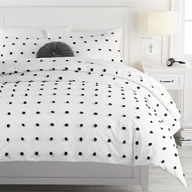 Tufted Dot Duvet Cover, Twin/Twin XL, White/Black - Pottery Barn Teen