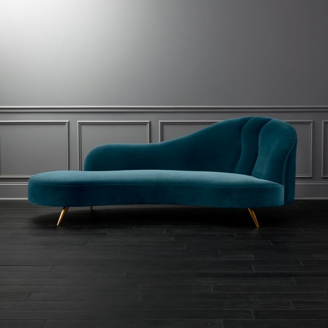 copine peacock velvet curved chaise lounge