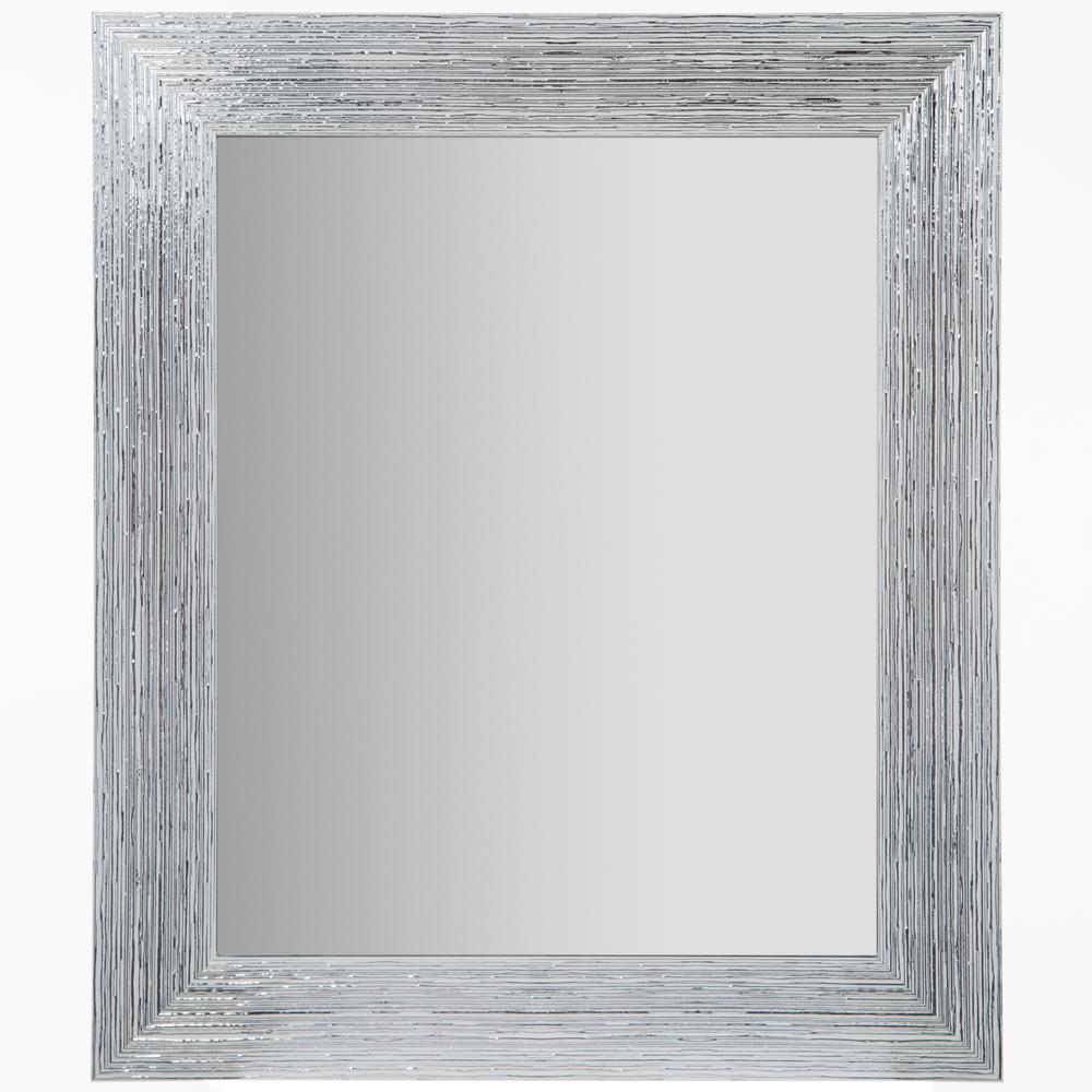 Textured Framed Rectangular White And, Mirror With Silver Frame
