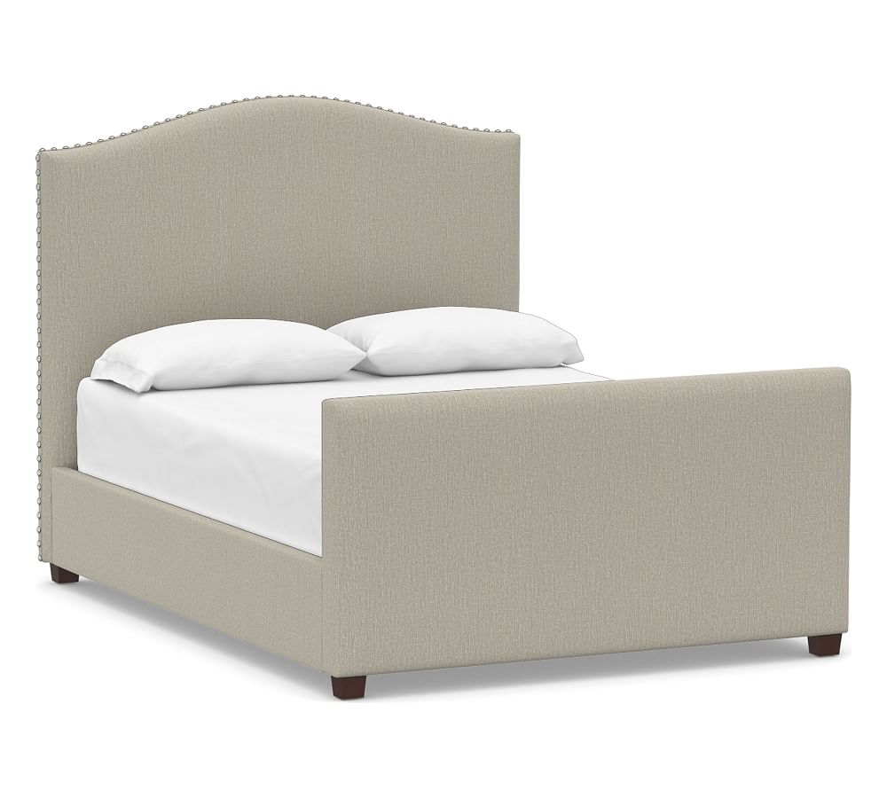 Raleigh Curved Upholstered Bed & Tall Footboard with Pewter Nailheads ...