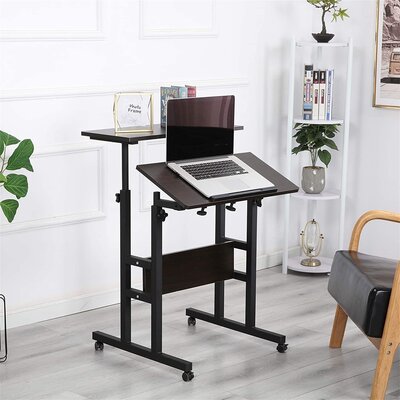 Standing Desk Rolling Reversible With Side Storage,Locking Wheels,Black ...