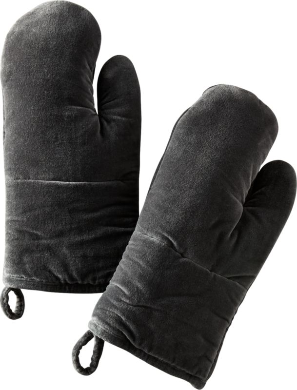 Charcoal Grey Velvet Oven Mitts Set of 2 + Reviews