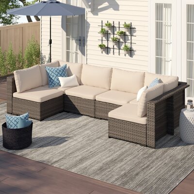 holliston 3 piece rattan sectional seating group with cushions