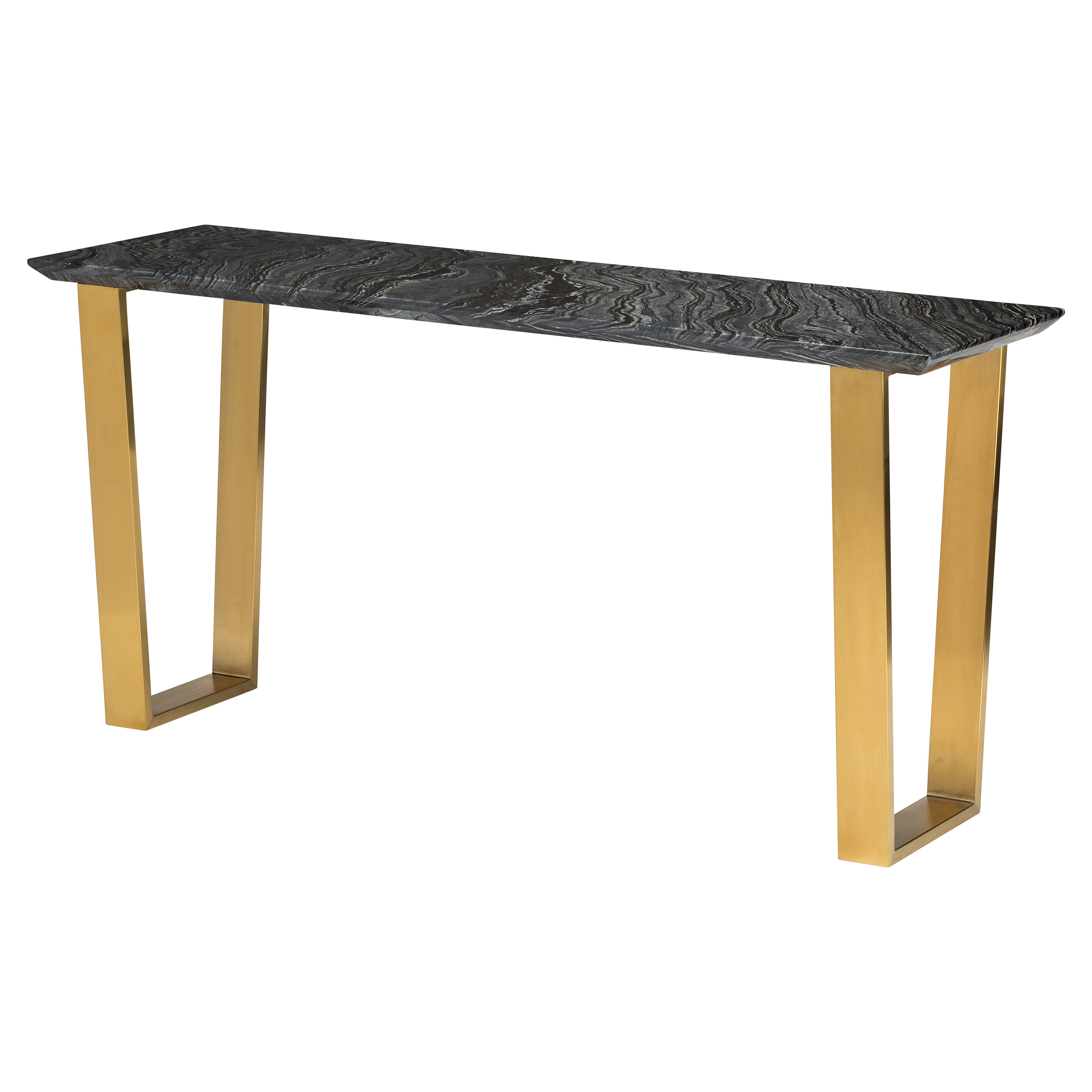 Cathy Hollywood Regency Brushed Gold Steel Black Marble Console Table 