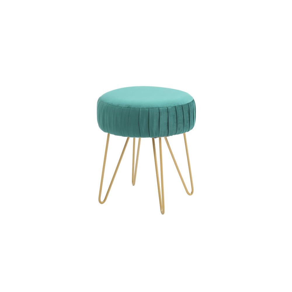 Hodedah Teal Velvet Vanity Stool Blue Home Depot