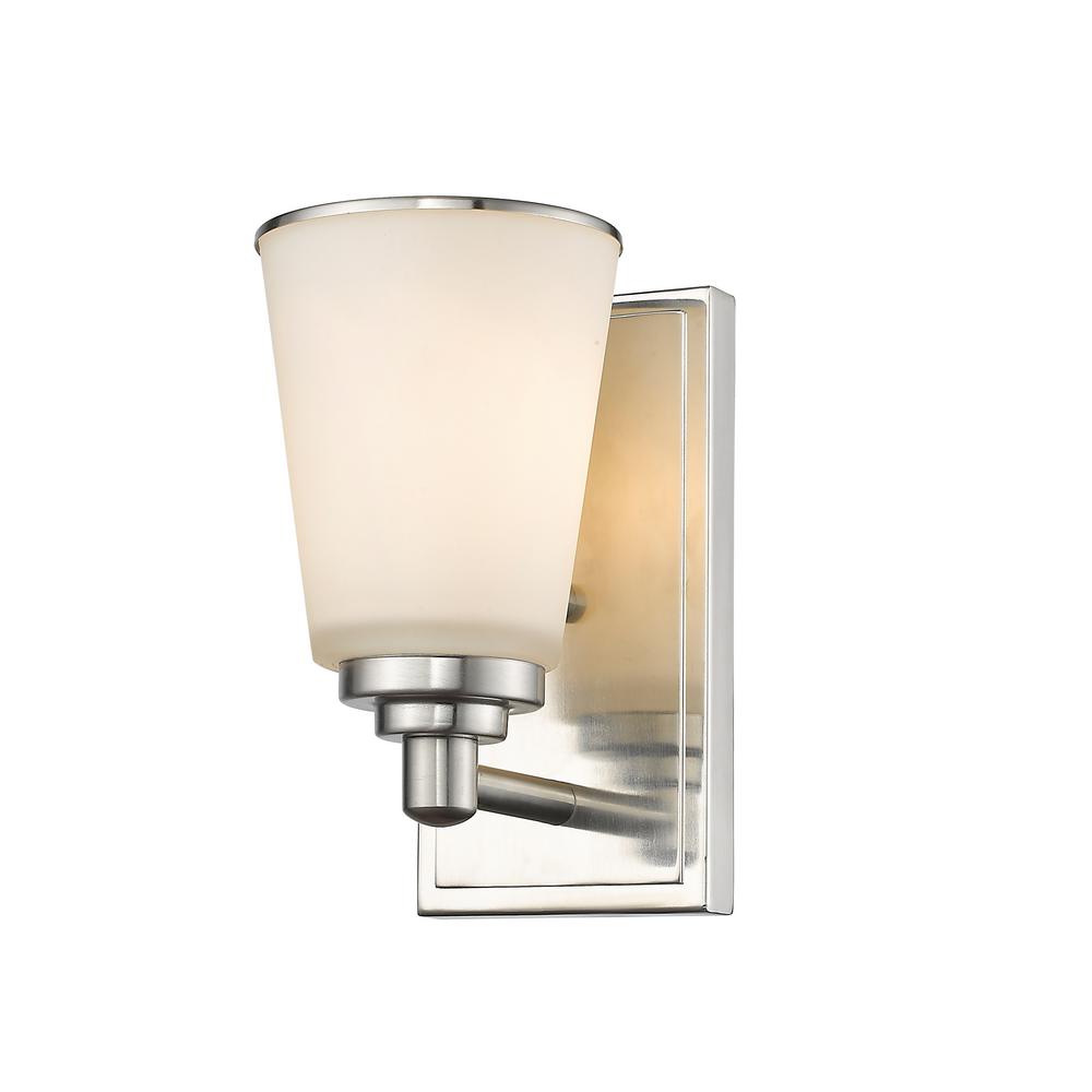 Hampton Bay 1-Light Chrome Finish Wall Sconce 470-748 White etched glass shade 