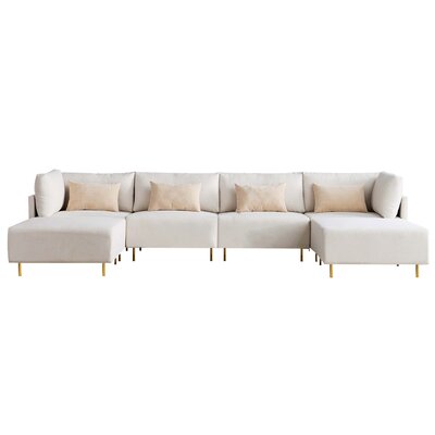 Overstuffed U-Sectional Sofa With Double Reversible Ottoman Chaise ...