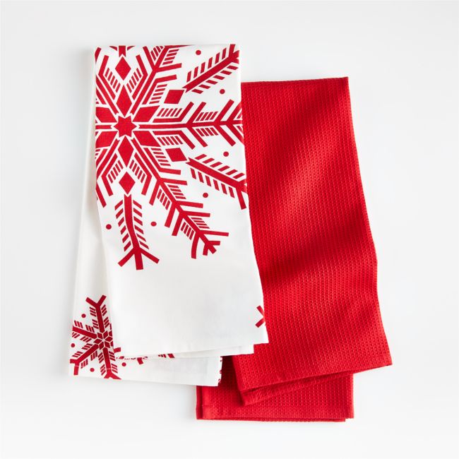 Flurry Snowflake Dish Towels, Set of 2 - Crate and Barrel | Havenly