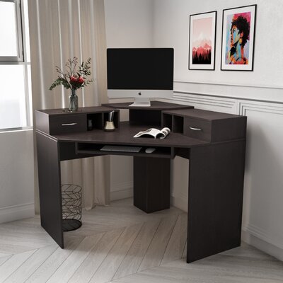 Dark Brown Corner Executive Desk With Keyboard Tray - Wayfair | Havenly