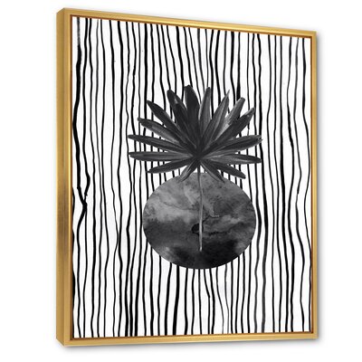 Black And White Tropical Leaf On Striped I - Modern Canvas Wall Art ...