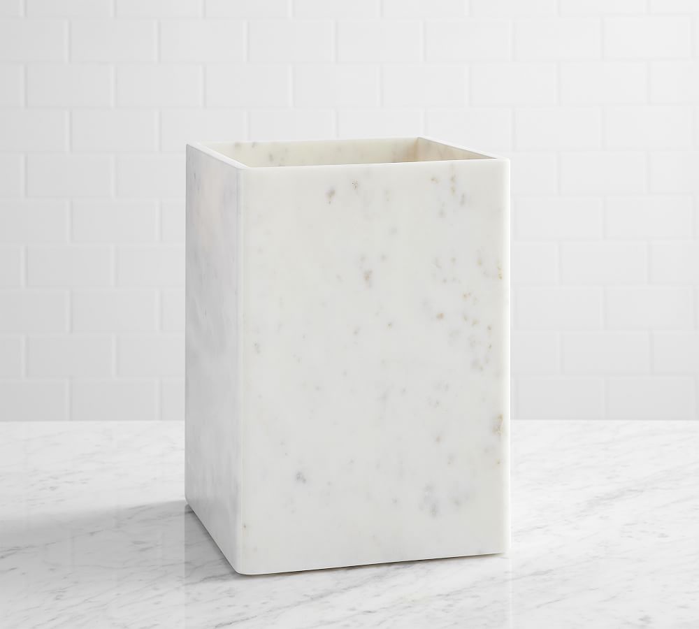 Frost Handcrafted Marble Trash Can - Pottery Barn | Havenly